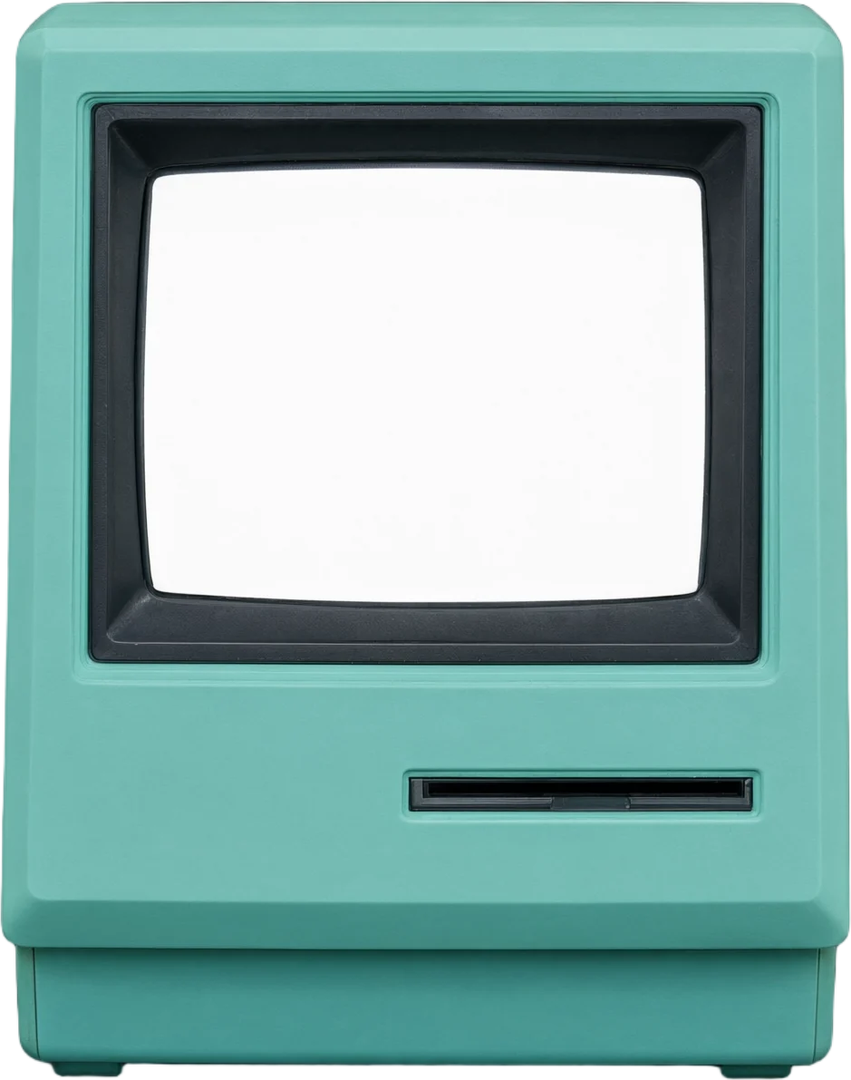 A retro mint-green computer