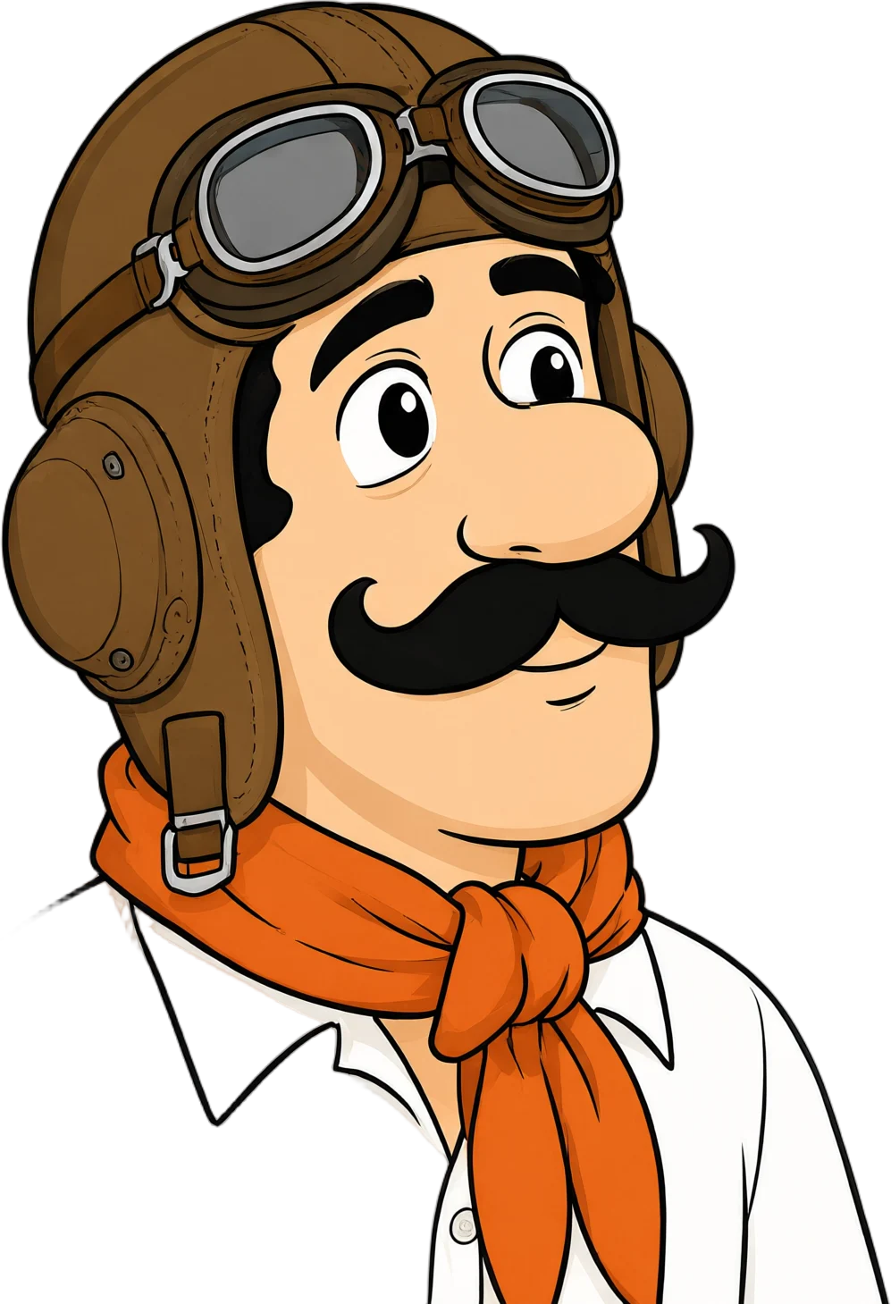 Pilot, a cartoon aviator with a curled moustache