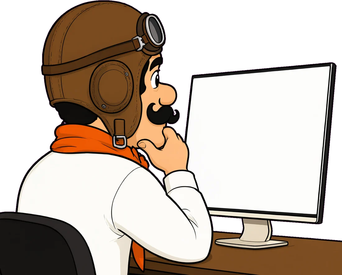 Pilot studying a blank monitor