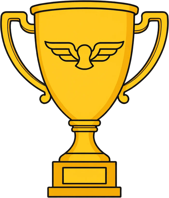 A golden trophy with aviator wings